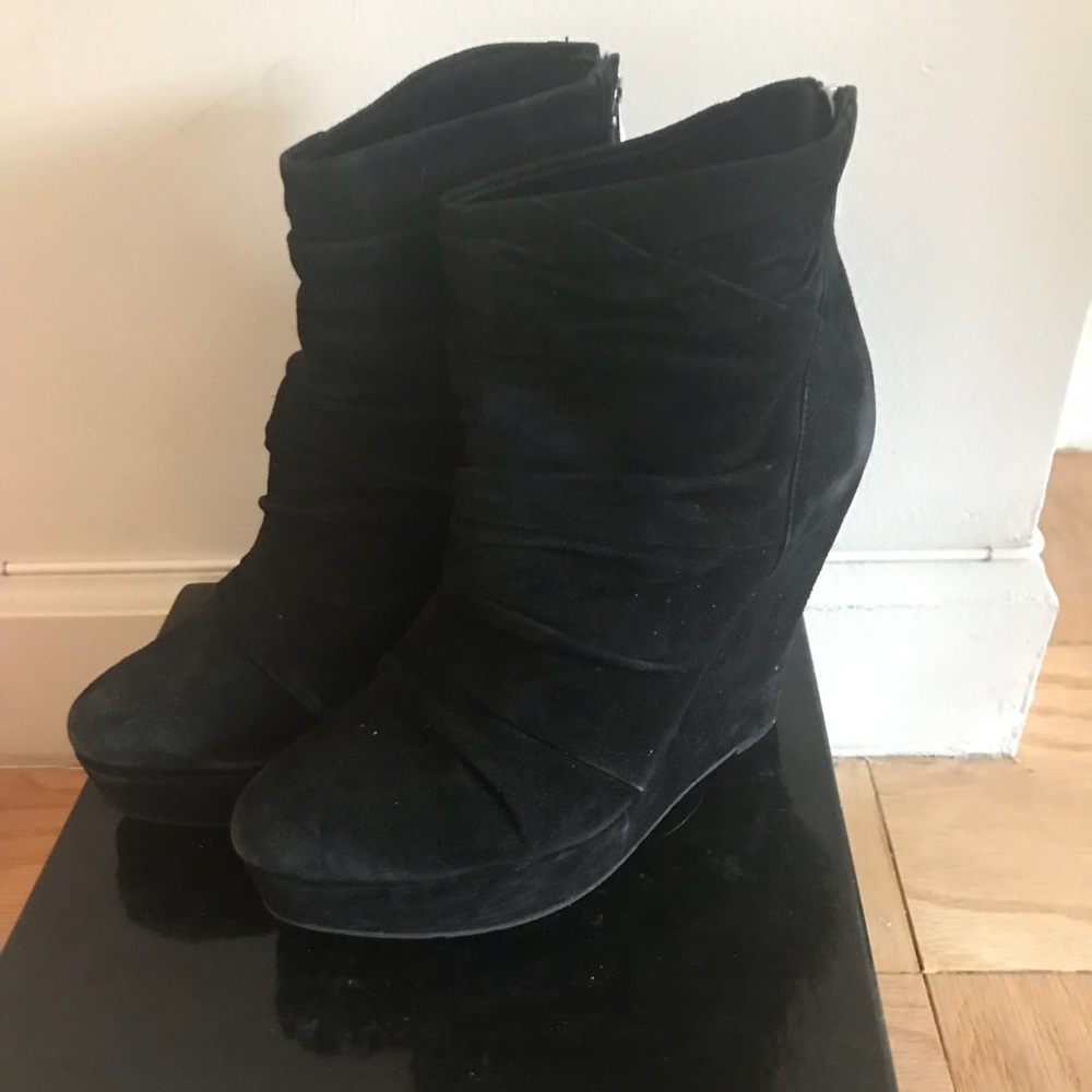 Black Suede Wedge Booties